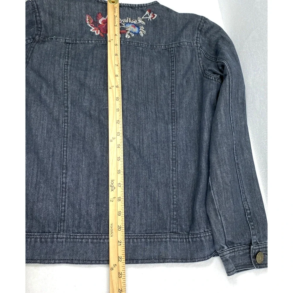 Hannah Jean Jacket Womens Small Black Denim Floral Embroidered Button Down - Picture 10 of 15